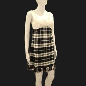 MR AREF CALIFORNIA Plaid Tafetta Ruffle Trim Vintage Empire Waist Cocktail Dress